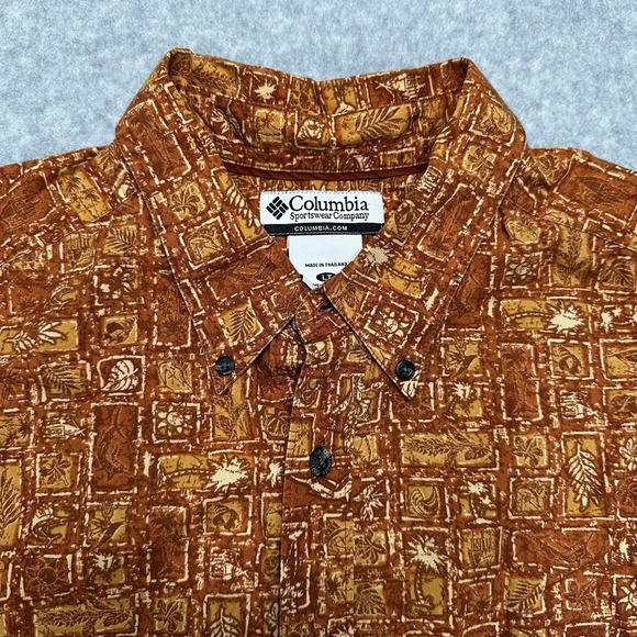 Columbia Shirt Mens LT Orange All Over Print Outdoor Button Down Short Sleeve - Picture 1 of 8